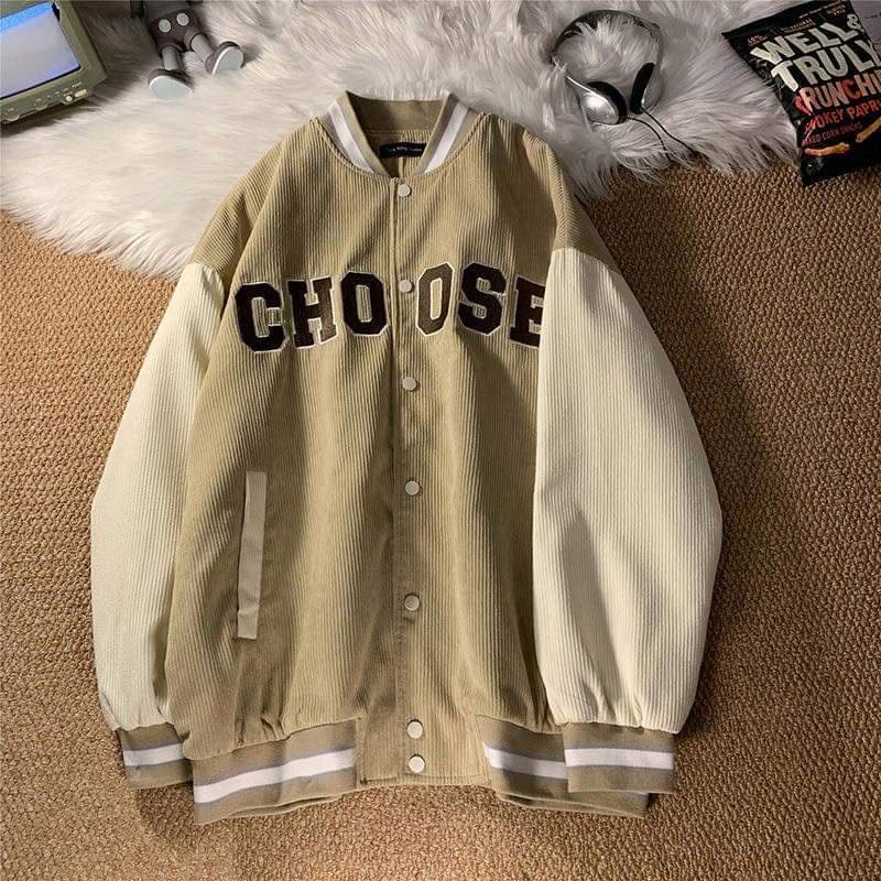 Áo Bomber Nhung Tăm/ Áo Khoác Bomber CHOOSE Form Rộng Unisex Nam Nữ, Áo Bomber Nhung Tắm Form Rộng Unisex Nam Nữ In Chữ CHOOSE Áo Khoác Jacket Phong Cách Hàn Quốc