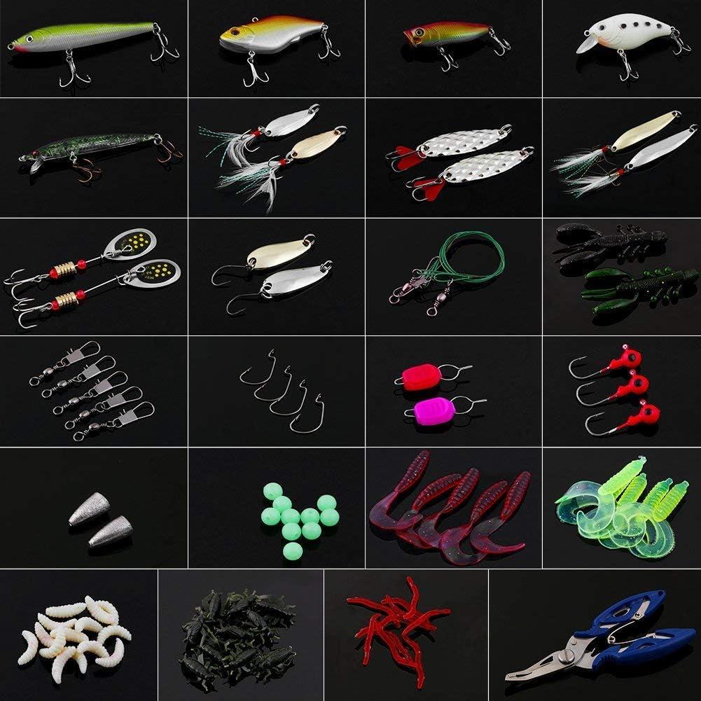 Bộ Mồi Câu Cá 120 Cái - Spinnerbaits,Plastic Worms,Minnow,Popper, Lures,Soft Fishing Jigs Fishing Hooks-Bộ Mồi Câu Cá Di Động Có Hộp