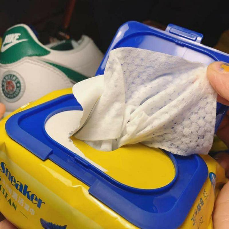 Giấy lau giày Sneaker gói 30 tờ túi, khăn lau sạch giày túi màu vàng