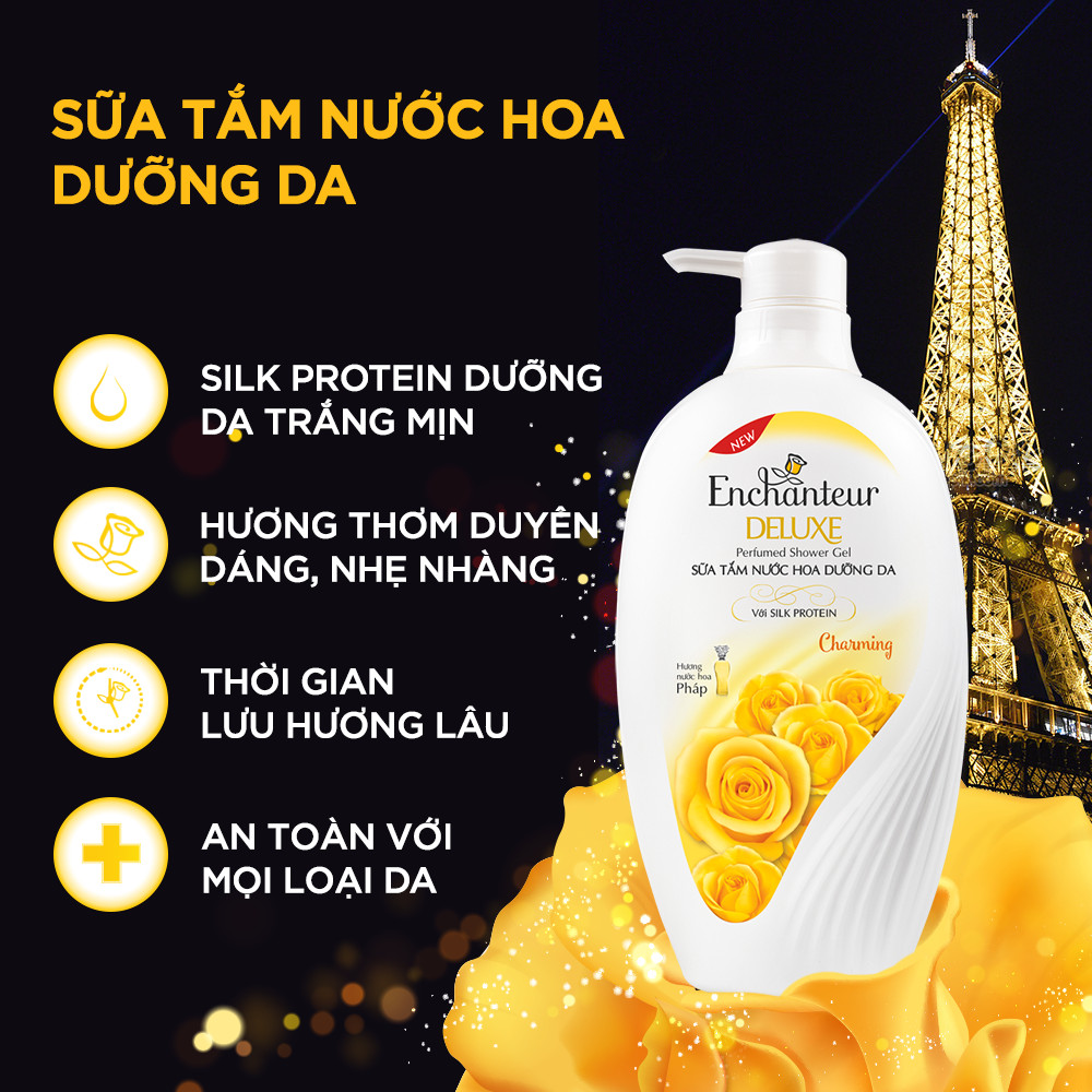 Sữa tắm nước hoa dưỡng da Enchanteur Charming nồng nàn duyên dáng mịn màng quyến rũ 650gr