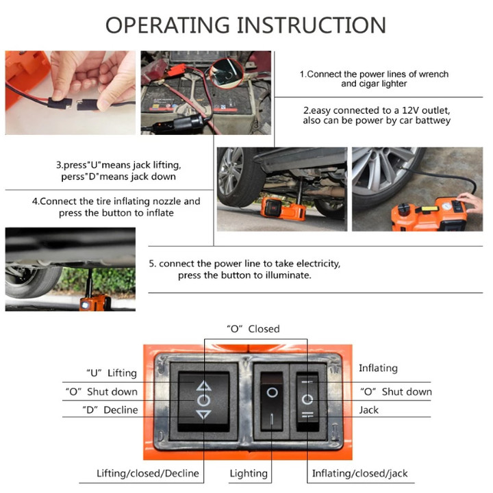 Bộ nâng kích gầm điện kiêm máy bơm lốp ô tô đa năng 2 trong 1 thương hiệu ROGTZ TY-155EHJ - Tải Trọng: 5000Kg (5 Tấn) - Công suất 150W - Hàng Nhập Khẩu