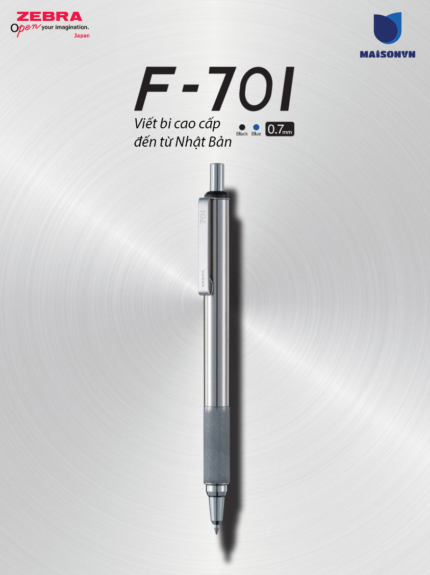 Bút bi bấm kim loại Zebra F701 mực xanh - Chất liệu thép không gỉ - [Chính hãng