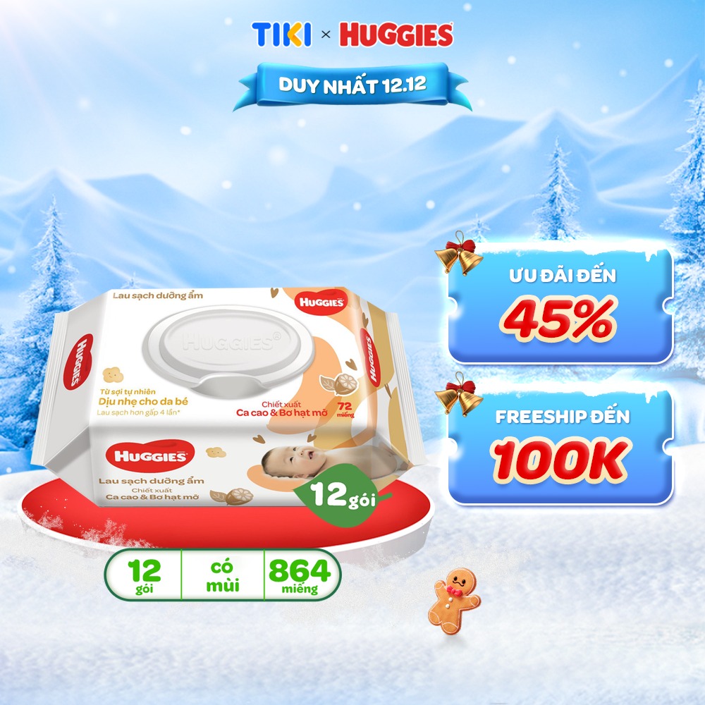 Thùng 12 Gói Khăn Giấy Ướt Cho Trẻ Sơ Sinh Huggies Gói 72 Tờ - Hàng Chính Hãng