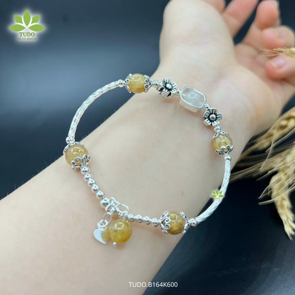Vòng Tay Nữ Đẹp - Vòng Phong Thủy Mệnh Kim Thổ TUDO B164K600 VCBTATV Charm Bạc 2 Bông Hoa B164K600