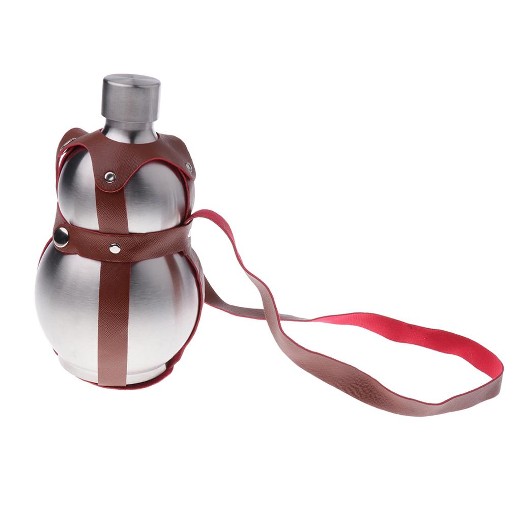 2X 304 Stainless Steel Wine Pot Liquor Gourd Hip Flask with Leather Belt