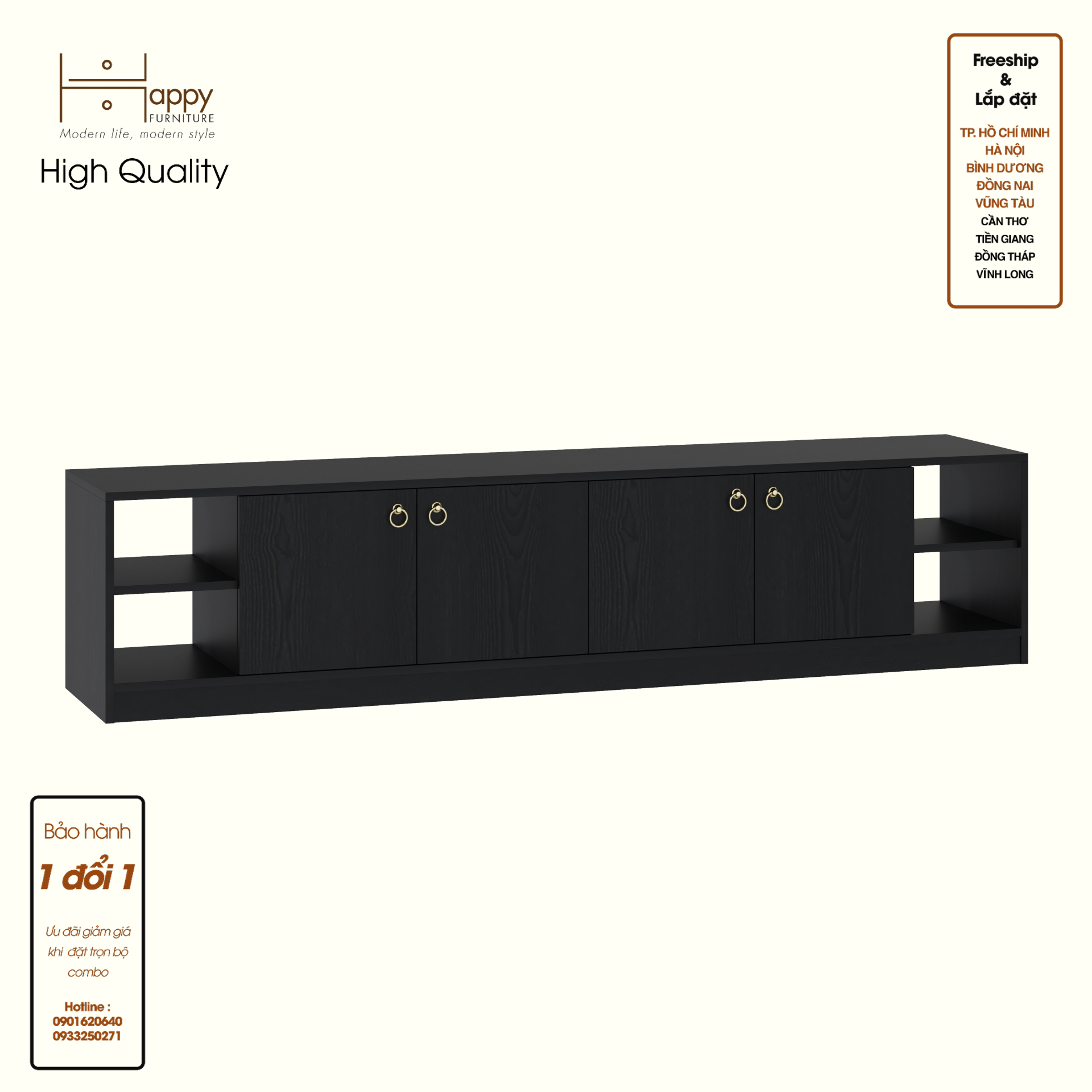 HAPPY FURNITURE , Kệ TV 4 cửa mở - MERI , KTV_089 , 200cm x 40cm x 45cm DxRxC