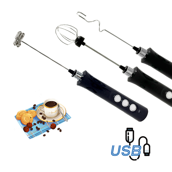 Máy đánh trứng, tạo bọt 3 trong 1 tích hợp cổng sạc USB tích hợp 3 tốc độ EW-071 - Chất liệu: Nhựa ABS và inox 304 - Công suất: 2.5W
