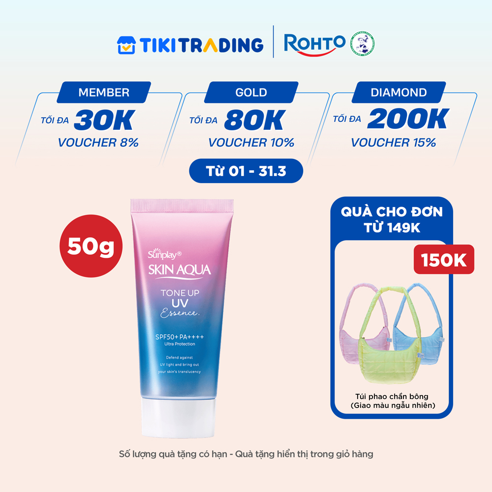Tinh chất chống nắng nâng tông Skin Aqua Tone up Lavender cho da tối màu & da vàng Sunplay Skin Aqua Tone Up UV Essence Lavender SPF 50 PA 50g