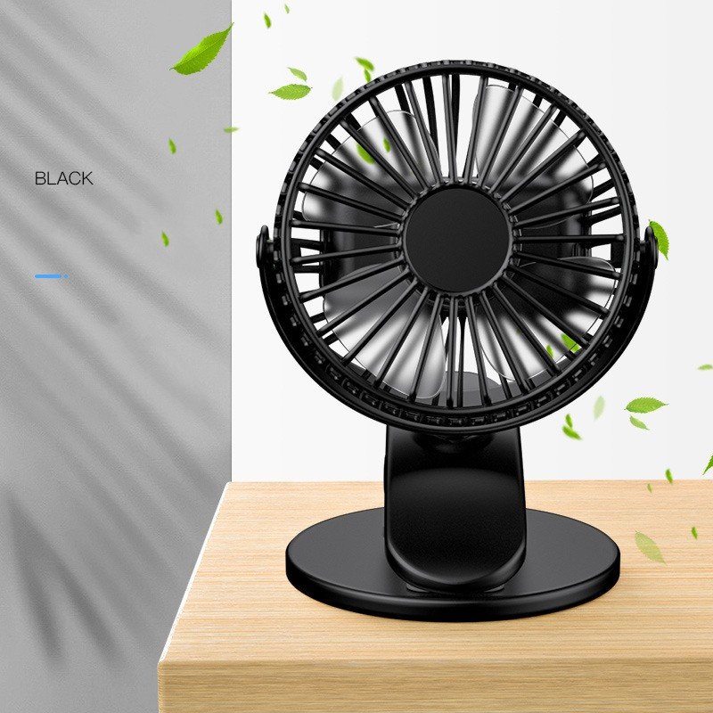 Quạt tích điện mini có chân đế kép, quạt usb để bàn văn phòng xoay 360 độ