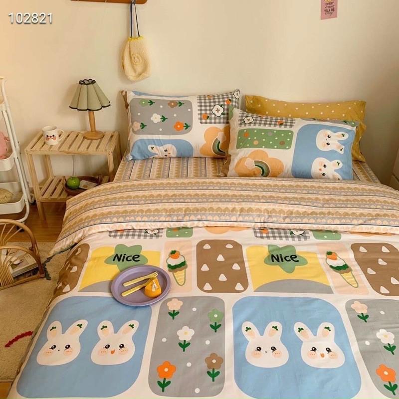 Bộ chăn Ga Gối Cotton living 100%cotton Hàng Nhập Khẩu Cao Câp 4 Món Ngộ Nghĩnh