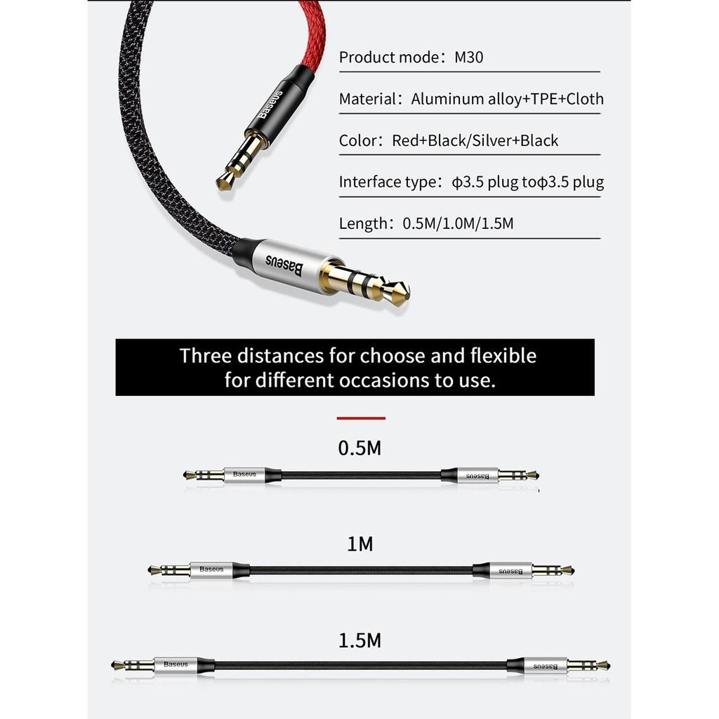 Cáp âm thanh Baseus M30 - AUX Audio 3.5mm  - truyền tải âm thanh chất lượng cao- Hàng Chính Hãng