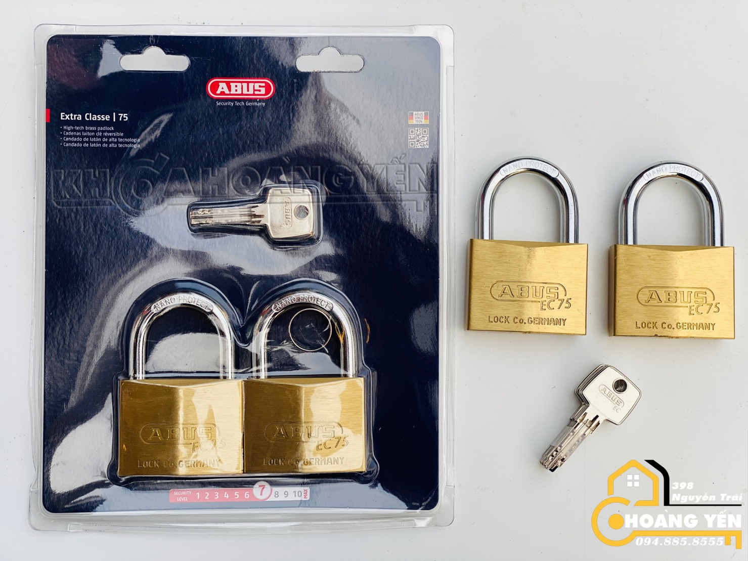 Khóa Abus 75/60mm, Bộ 2 ổ khóa mở cùng 1 chìa Masterkey Abus 75/60mm - cam kết Chính Hãng