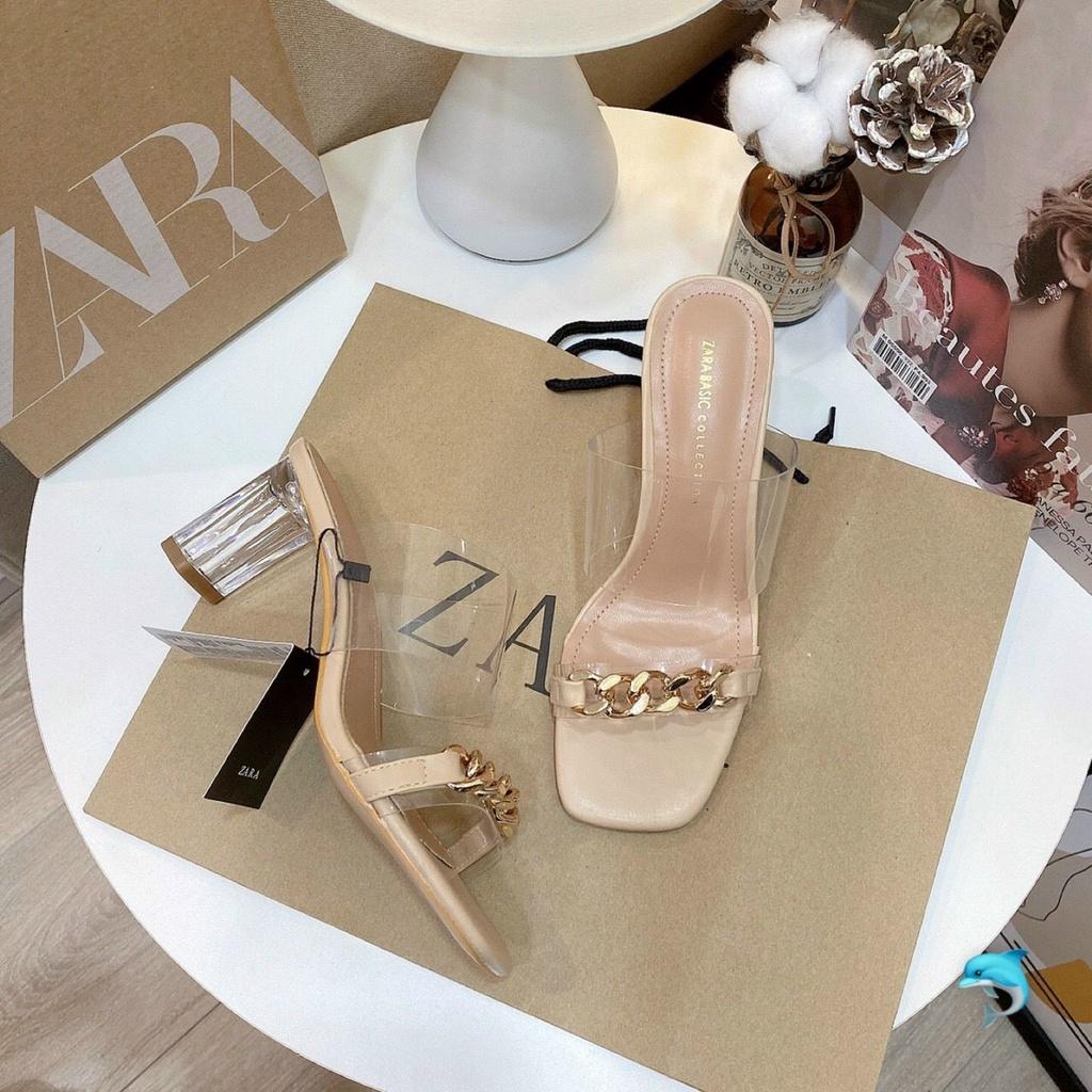 Dép Guốc nữ quai trong tag xích, gót 7 phân