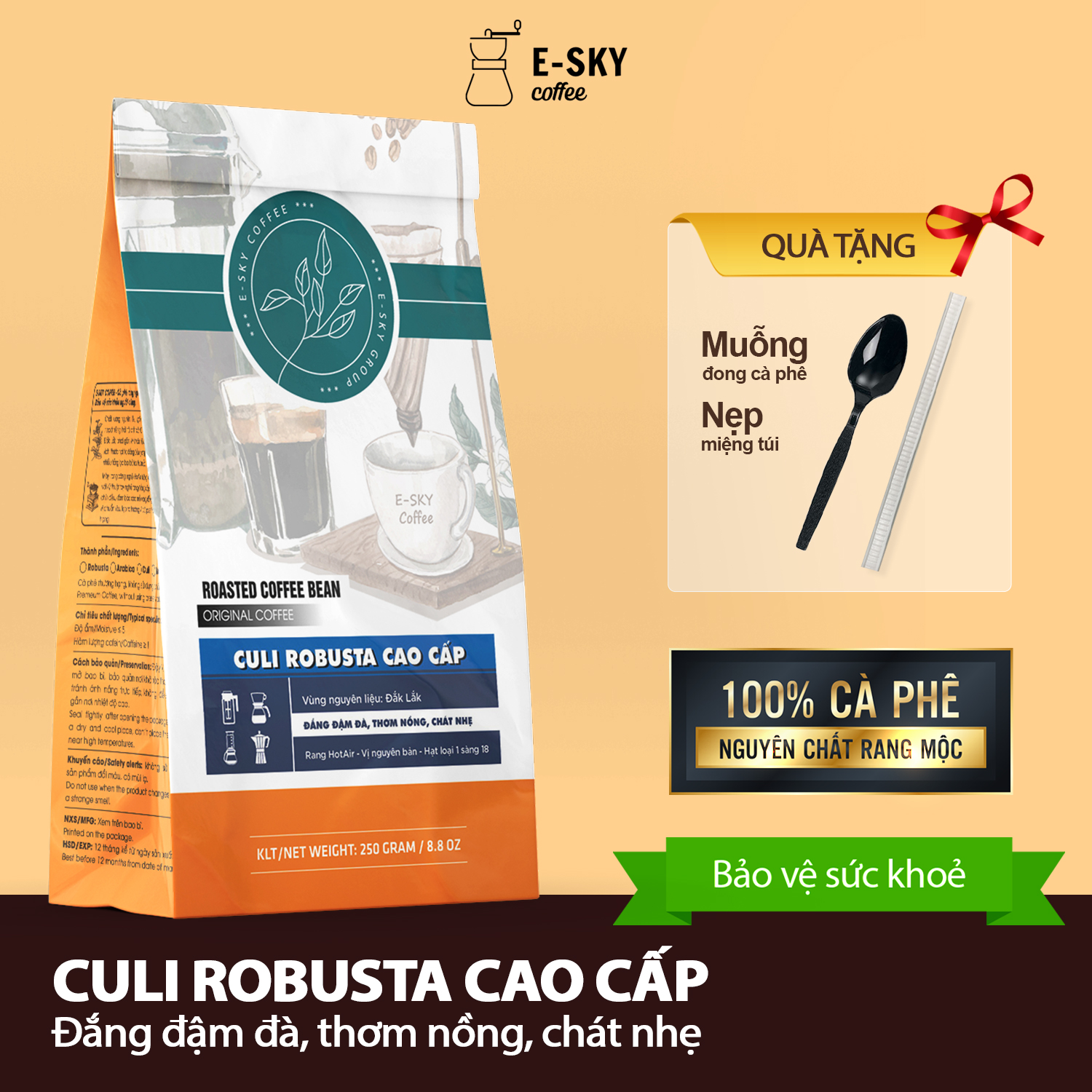 Cà Phê Ngẫu Nhiên Esky Coffee Rang Xay Nguyên Chất 250g Cafe Pha Phin Pha Máy Colfd Brew