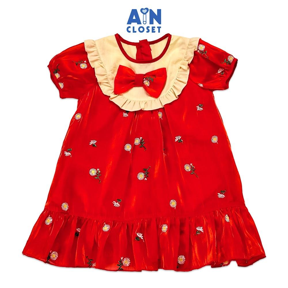 Đầm bé gái họa tiết hoa Thạch Thảo thêu nền đỏ organza - AICDBG0ZT97J - AIN Closet