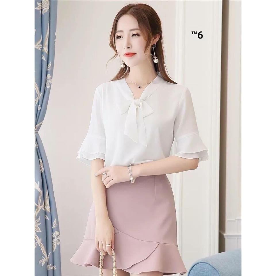Áo Sơ Mi Cổ Thắt Nơ Tay Loe Điệu Đà