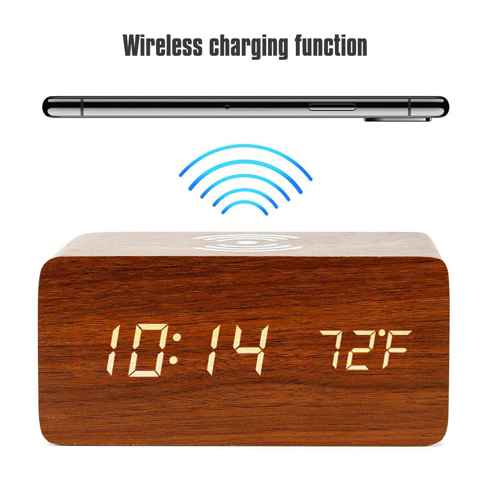 Digital Alarm Clock with Wireless Charger LED Desk Alarm Clock Temperature Display