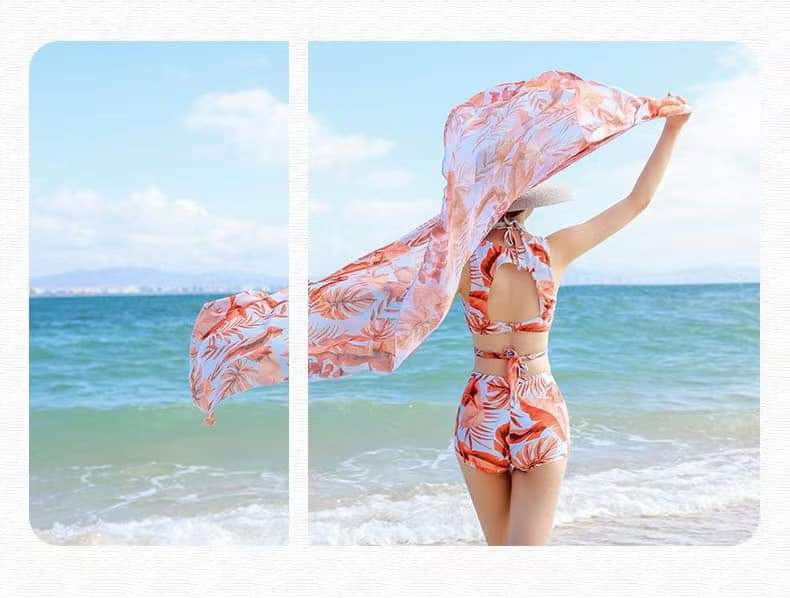 Set Bikini Đùi Kèm Khăn Tắm Biển