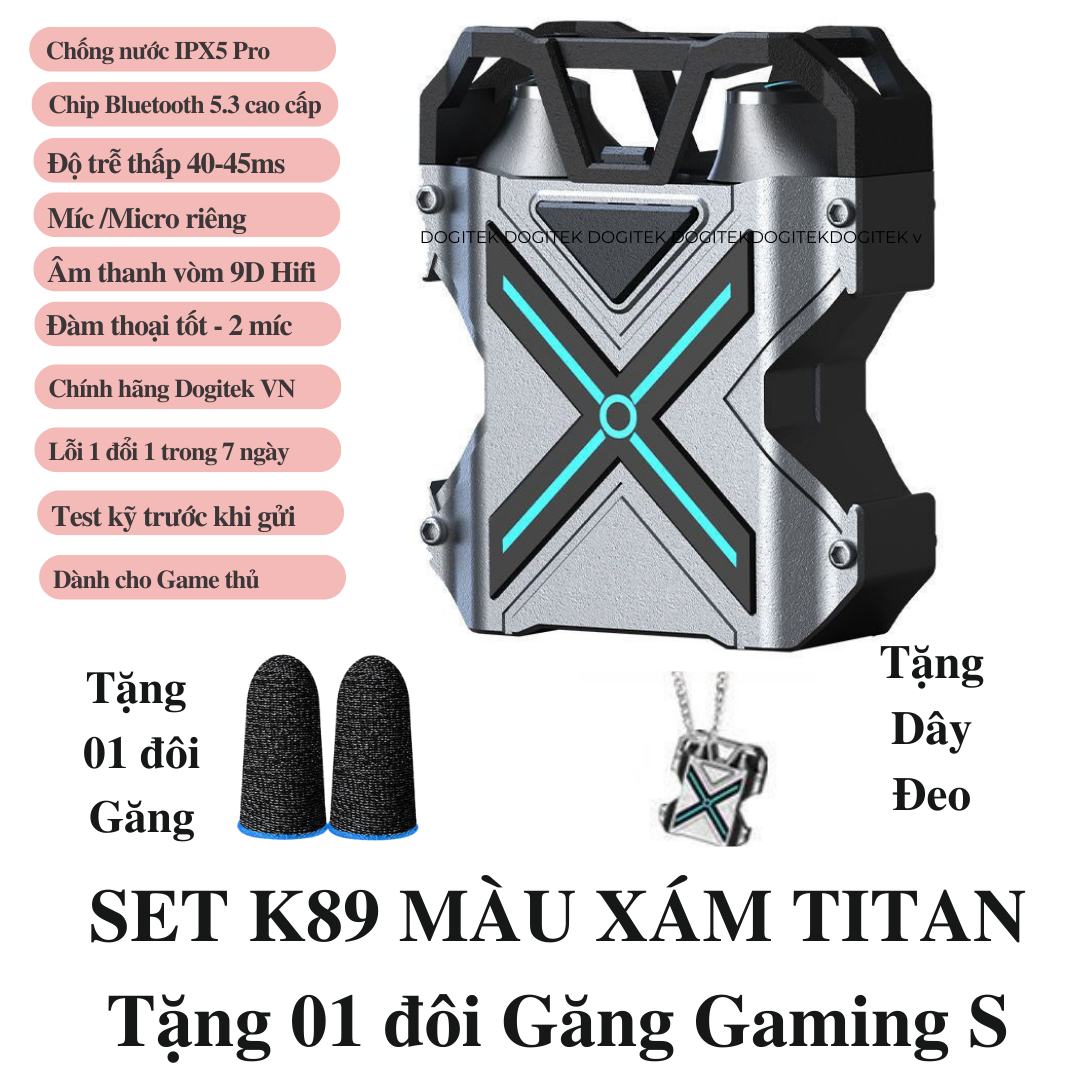 Tai nghe không dây Gaming bluetooth K89 ENC vỏ kim loại và nắp bật, có dây đeo ( Bản quốc tế, tặng găng,dây đeo)