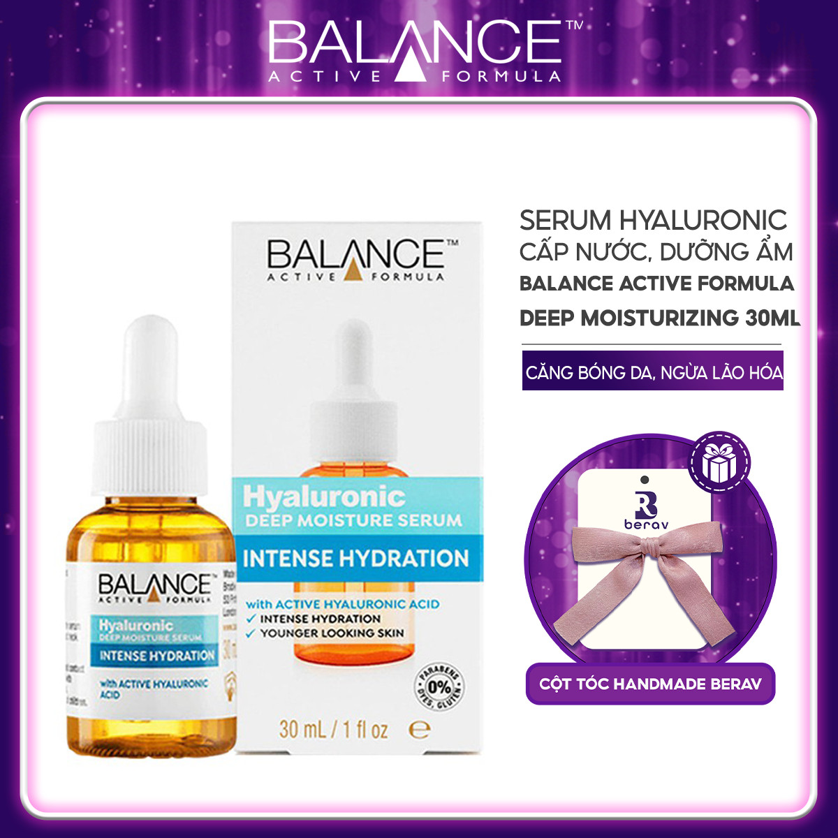 Serum Cấp Nước Dưỡng Ẩm Balance Active Formula /Hyaluronic Deep Moisturizing 30ml - Tặng Kèm Cột Tóc Nơ BERAV Handmade Annie Ribbon Giao Màu Ngẫu Nhiên