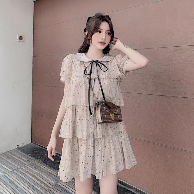 ️ Váy chấm bi suông tầng bèo siêu yêu. Size S M