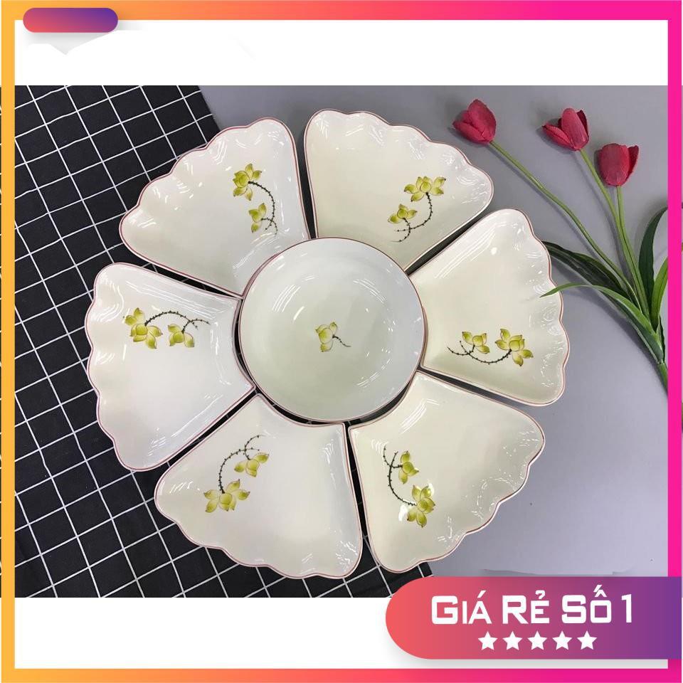 Bộ bát đĩa, bộ đồ ăn mặt trời mai vàng cao cấp Bát Tràng