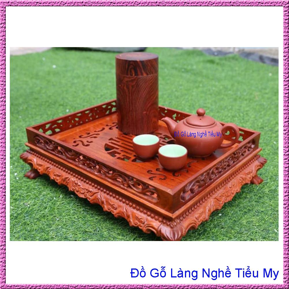 Khay Trà Gỗ Hương Đầu Rồng Chân Quỳ, Trạm khắc hoa văn cầu kỳ và tinh xảo sang trọng, lịch sự