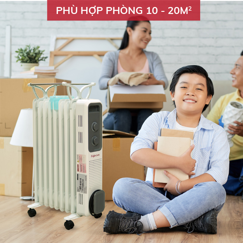 Máy sưởi dầu Nhật Bản Nhập Khẩu không khô da Fujihome 9 thanh, lò máy sưởi ấm điện phòng tự ngắt không đốt oxy không gốm mini heaters - Hàng Chính Hãng