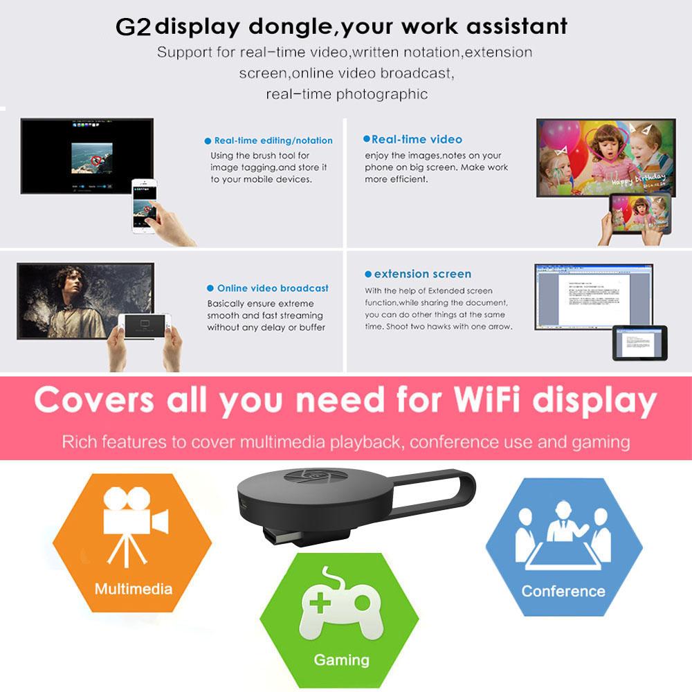 MiraScreen G2 Wireless WiFi Display Dongle Receiver 1080P HD TV Stick DLNA Airplay Miracast DLNA cho máy tính bảng điện thoại thông minh