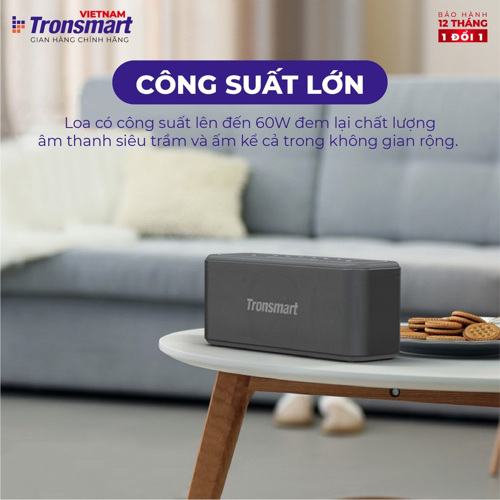 Loa Bluetooth Không Dây Tronsmart Element Mega Pro, BT 5.0, Công suất 60W, Hỗ trợ TWS và NFC ghép đôi 2 loa - Hàng chính hãng