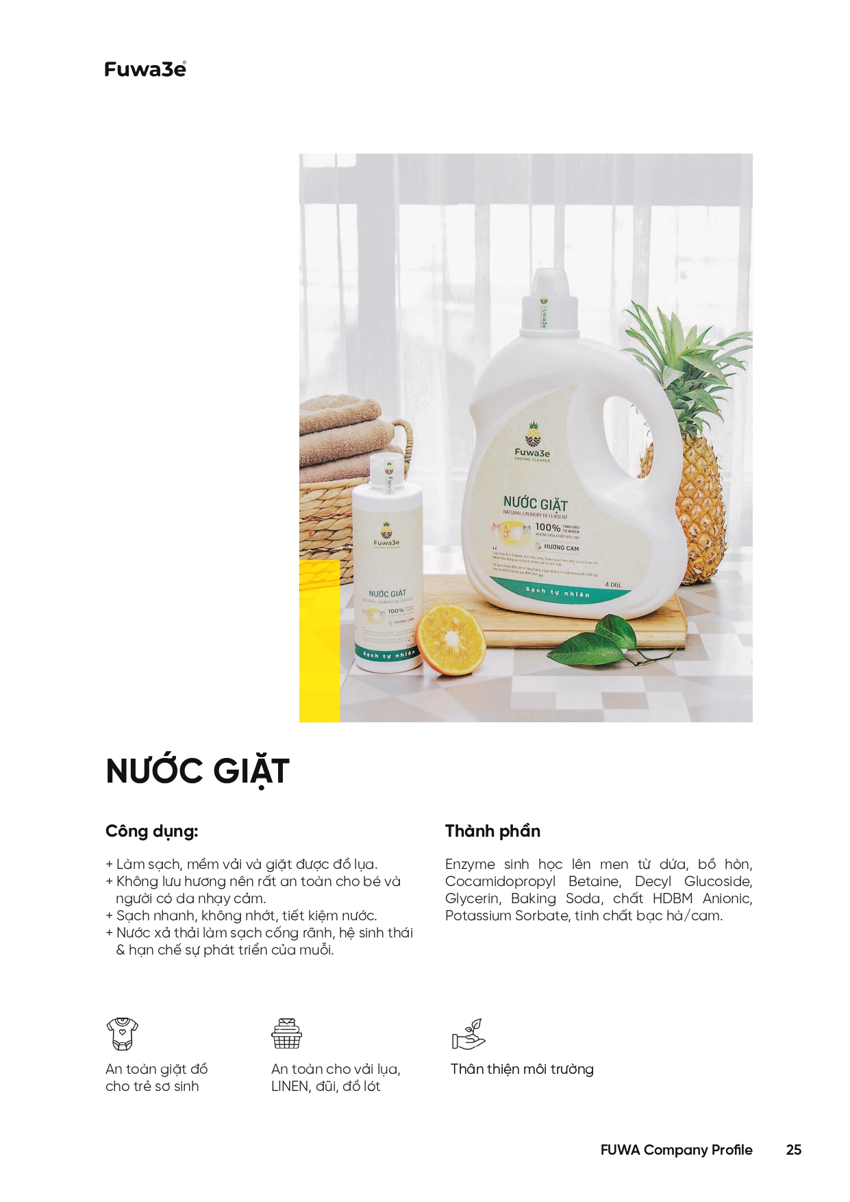 Nước giặt xả hữu cơ enzyme sinh học từ vỏ dứa Fuwa3e 500ml/ 100ml