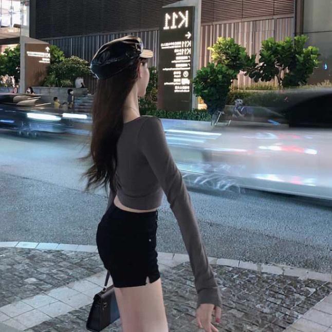 Áo croptop , áo croptop tay dài, cổ vuông màu trơn co giãn thời trang đẹp giá rẻ phong cách Hàn Quốc ACN005