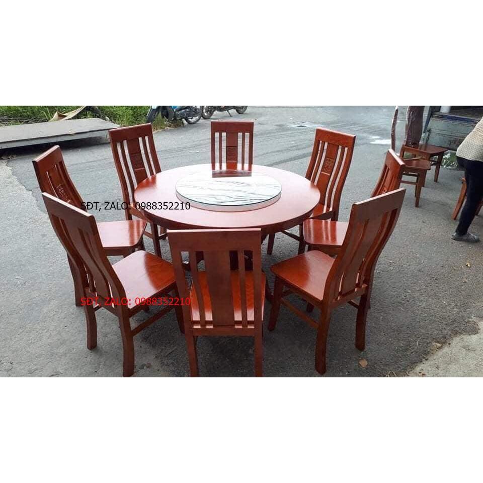 Tặng hộp đựng khăn giấy gỗ hương đá_ Bàn ghế phòng ăn tròn có mâm xoay 8 ghế , bàn đk 1m2