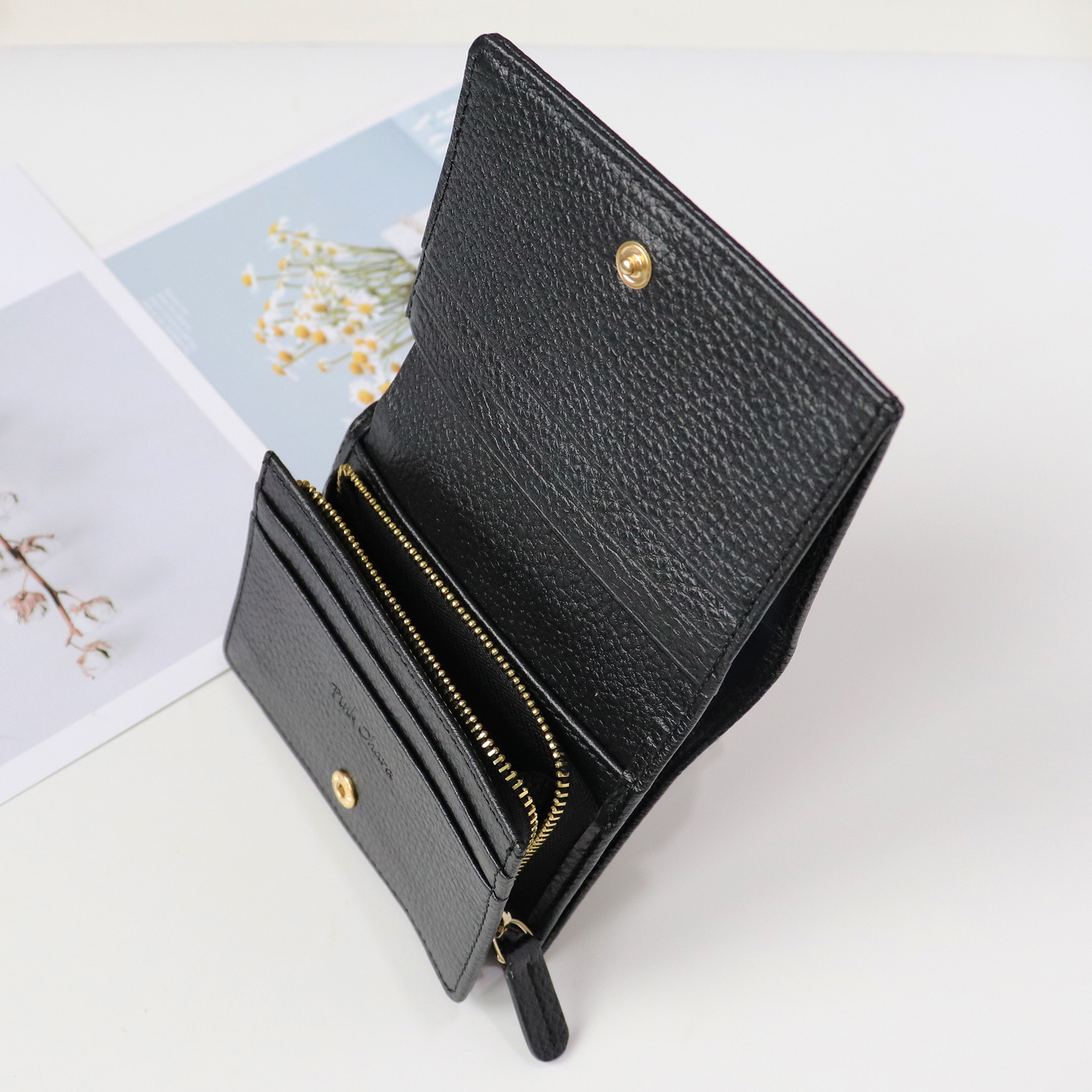 Ví nữ gấp mini da bò vân hạt