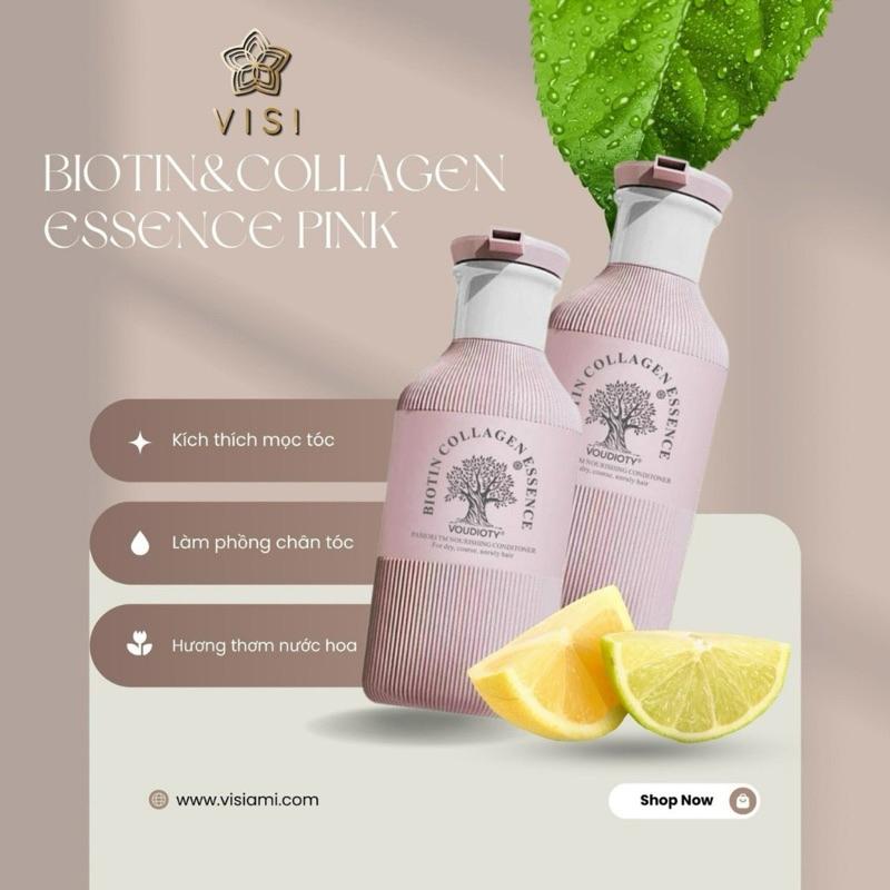 Bộ Dầu Gội Xả Biotin Collagen Essence Voudioty Hồng Phục hồi Giảm Rụng Tóc New 500mlx2