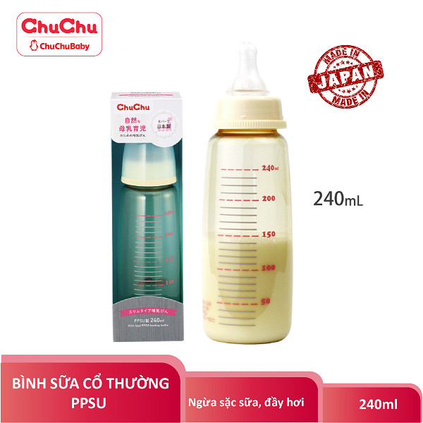 Combo bình sữa PPSU 240ml và núm ty ngừa sặc sữa, chống đầy hơi Chuchu Baby