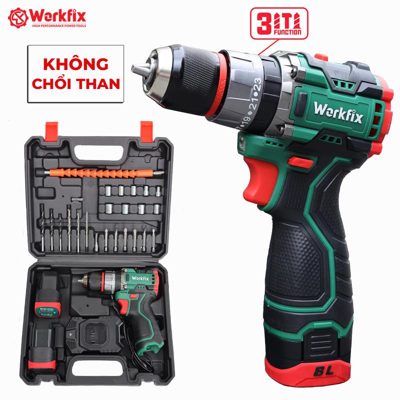 [ TẶNG phụ kiện 24 món] Máy Khoan 3 Chức Năng Workfix 16.8V - WF-ID1610BL - Động Cơ Từ Cao Cấp - 2 Pin 4 Cell  16.8V/2Ah