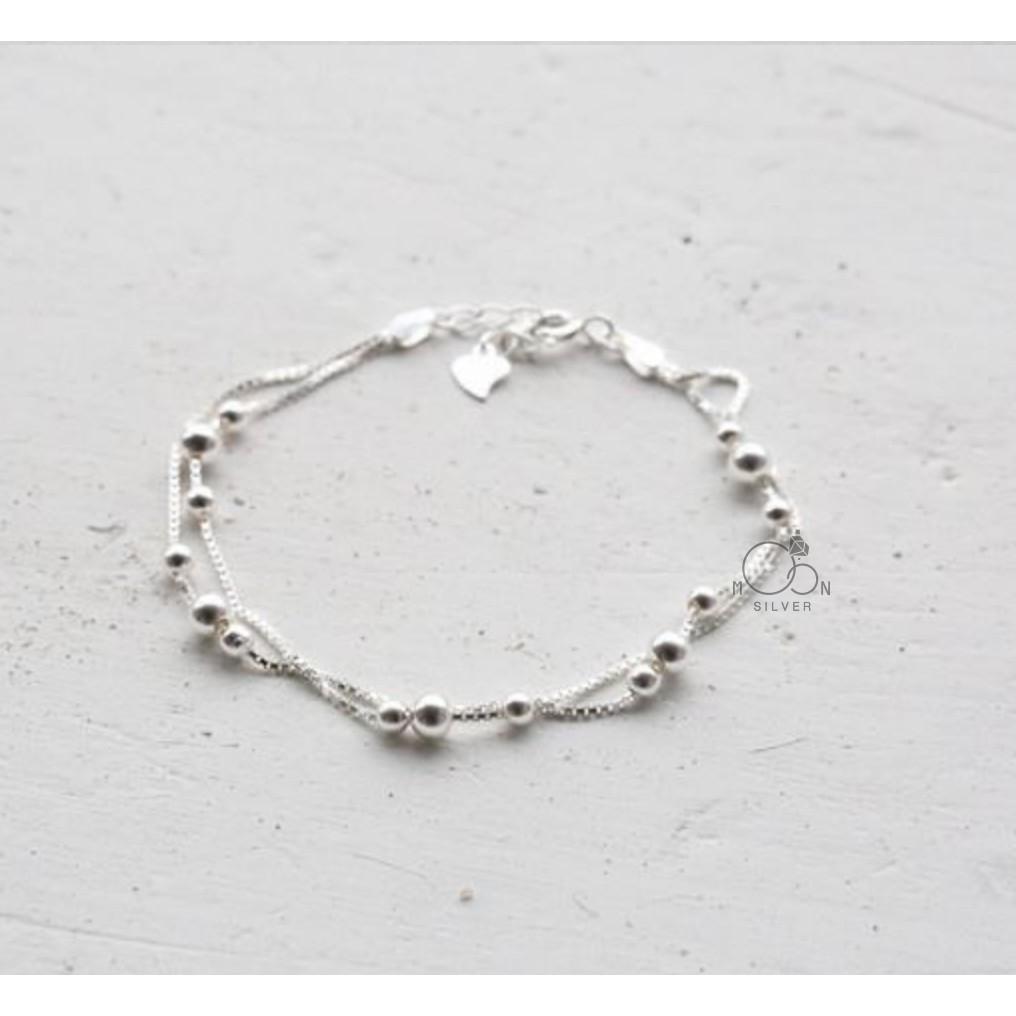 Lắc tay bạc moonsilver, vòng tay bạc nữ dây kép bi nhỏ xinh