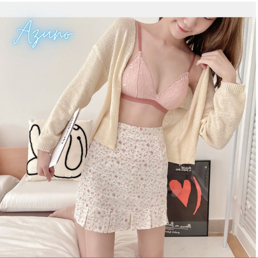 Áo Lót Nữ Không Gọng Viền Ren, Áo Ngực Đệm Mỏng  Hở Lưng Nâng Ngực Cao Cấp Azuno A6915