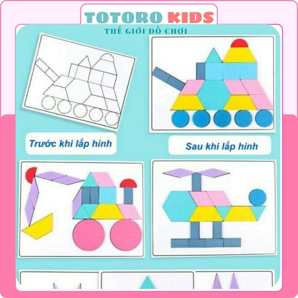 Bộ đồ chơi xếp lắp ráp ghép hình thông minh cho bé bằng gỗ Tangram 180 chi tiết