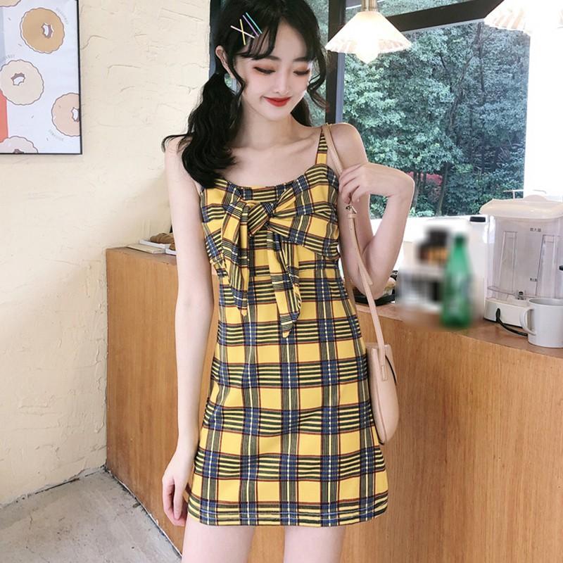 Đầm Yếm Dáng Rộng Kẻ Sọc Caro Thời Trang Mùa Hè Cho Nữ