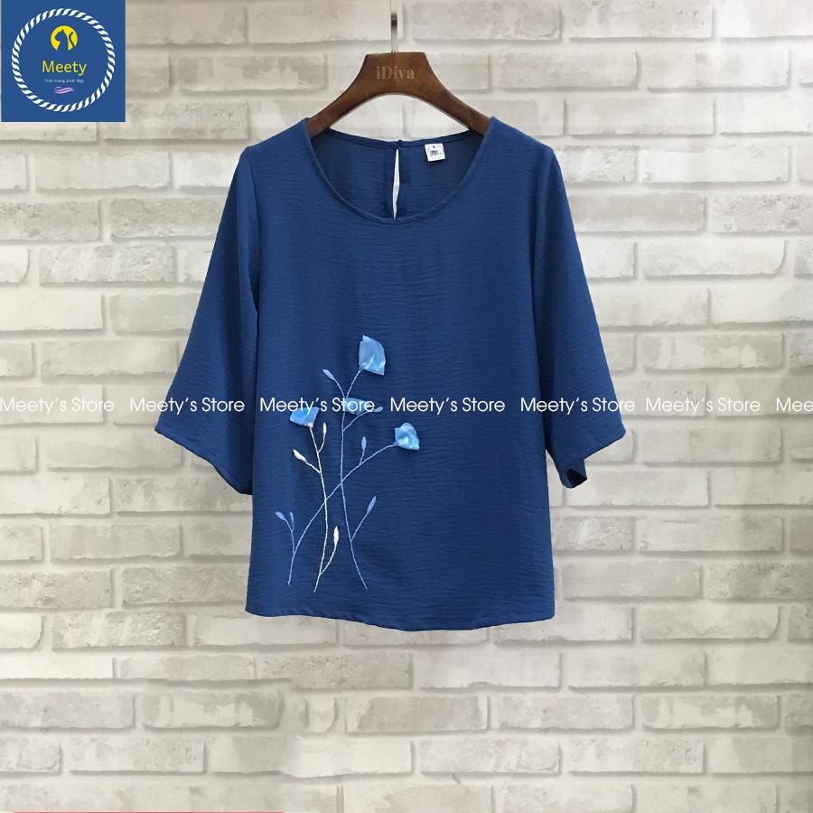 Áo Cổ Tròn Tay Lỡ, Áo Trung Niên Dành Cho Bà Cho Mẹ Vải Lụa Đũi Mềm Mịn Thấm Hút Mồ Hôi, Thoáng Mát TN19 - Meety