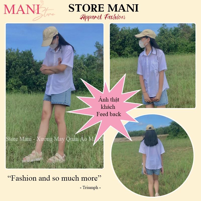 Áo sơ mi nữ form rộng tay ngắn lỡ kiểu dáng basic màu trắng dáng suông style đi học sinh viên có túi ngực