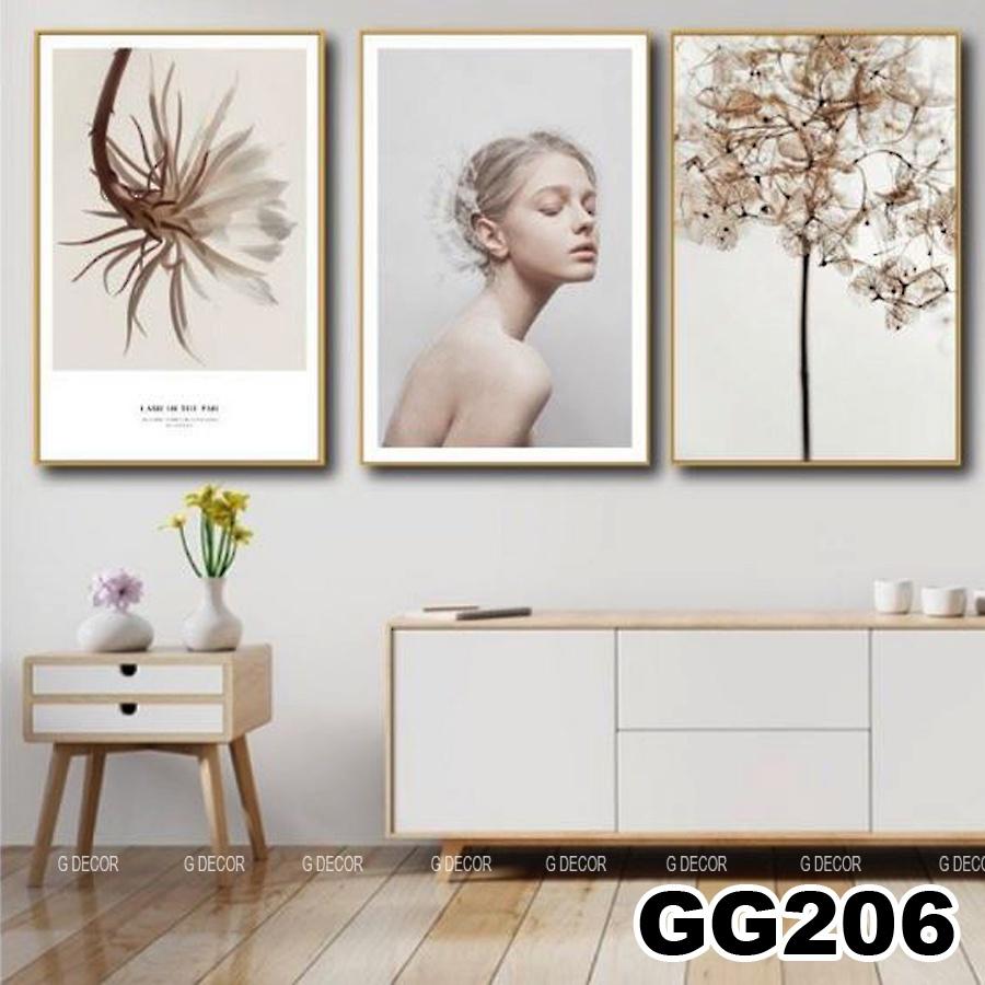 Tranh treo tường canvas 3 bức phong cách hiện đại Bắc Âu 206, tranh decor trang trí phòng khách, phòng ngủ, phòng ăn