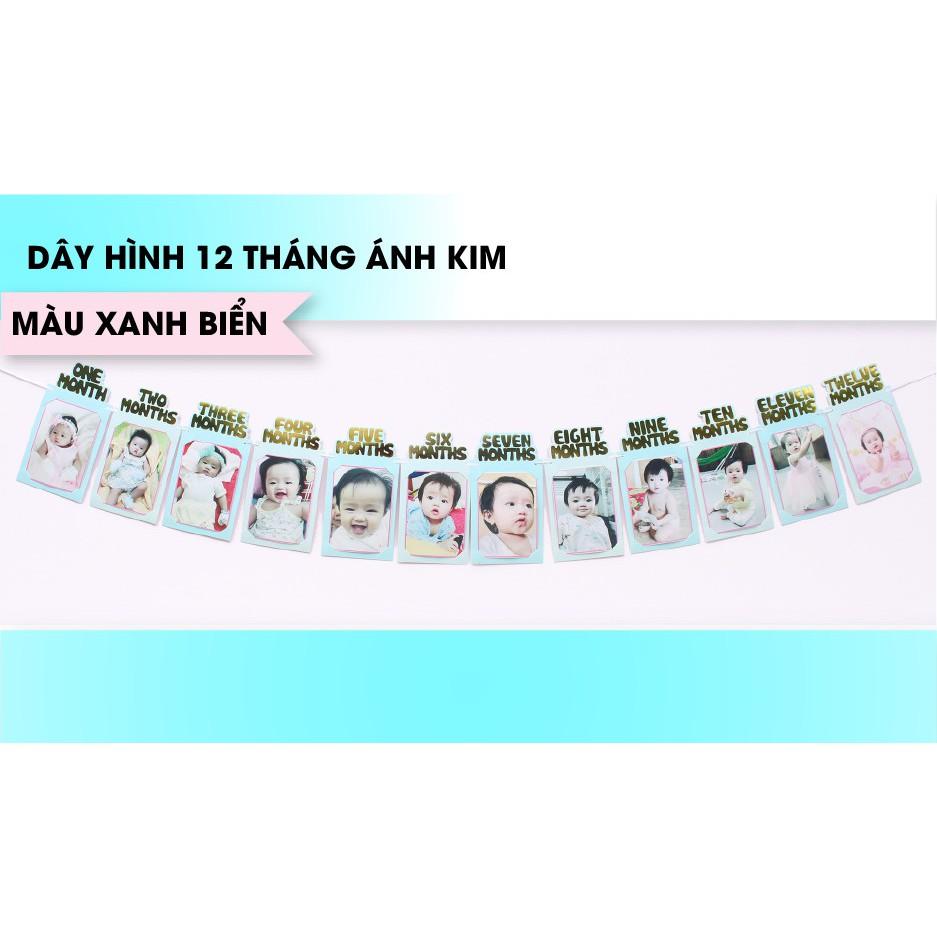 Set dây treo khung hình 12 tháng ánh kim phụ kiện trang trí sinh nhật, đầy tháng cho bé trai, bé gái - BOBABO
