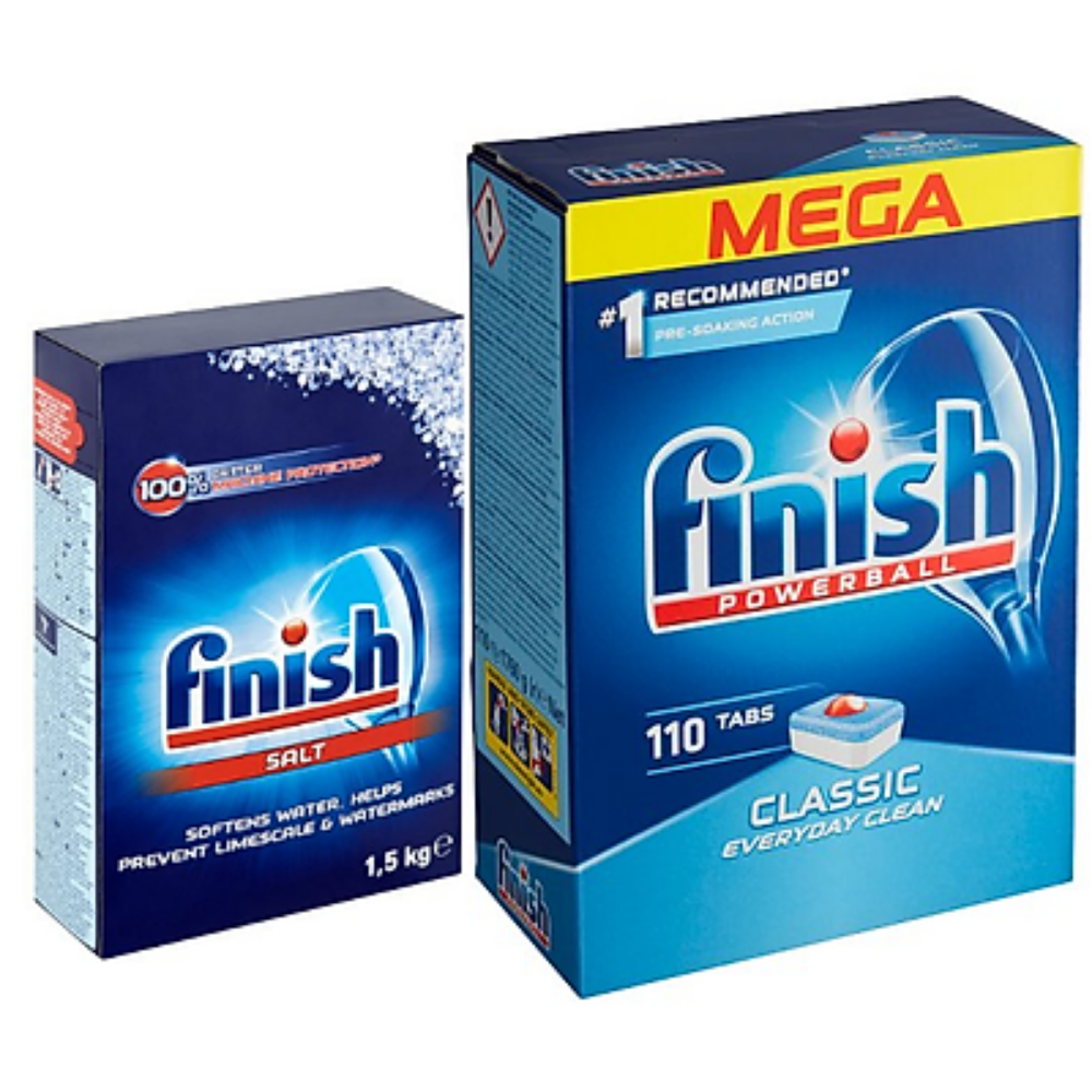 combo viên rửa bát finish 110 viên+muối rửa bát finish 1,5kg dùng cho máy rửa bát