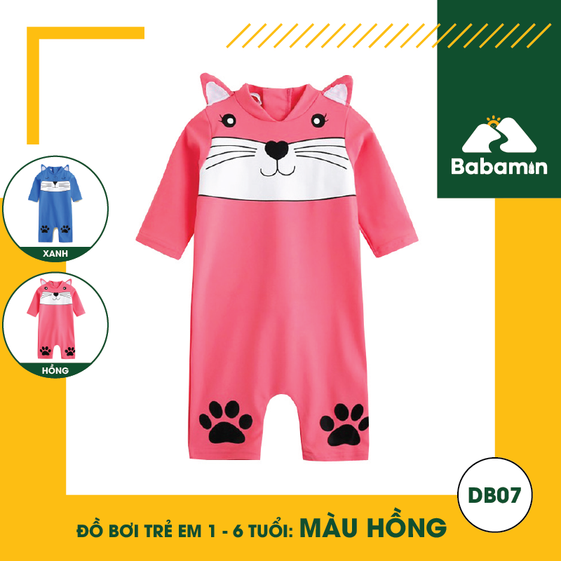 Đồ Bơi Trẻ Em Liền Thân 1 - 6 Tuổi - Babamin - Họa Tiết Hình Mèo Cute - DB07