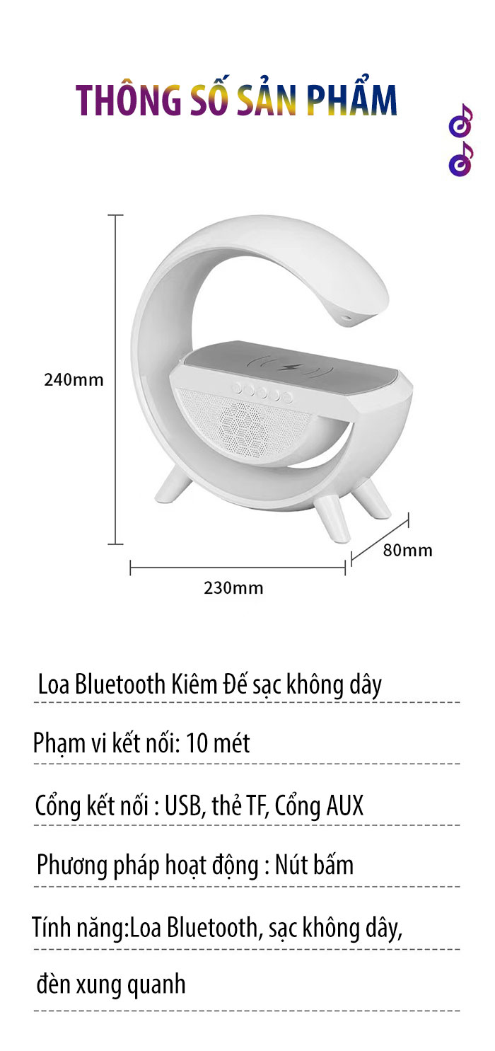 Loa Bluetooth 3 Trong 1 Kiêm Đế sạc không dây Pin 1800mAh Hiệu Ứng đèn led RGB BS23 cực đẹp, đèn trang trí cho căn phòng, hỗ trợ sạc không dây tiện lợi giao hàng nhanh