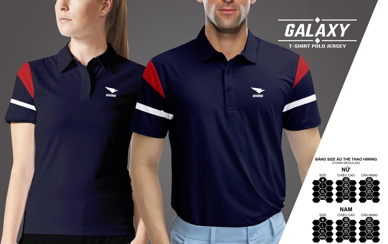 Áo polo nam HIWING GALAXY, áo cầu lông tennis Hiwing màu đen