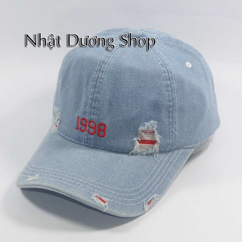Nón kết jeans rách thêu năm 1998, Mũ lưỡi trai cao cấp, chất liệu vải Jeans đẹp